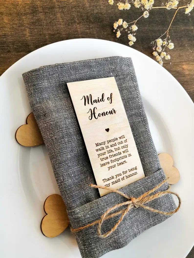 Wooden Rectangular Anniversary Celebration Party VIP Seat Card And Groomsman Seat retro Wedding Maid of Honour Seat Card