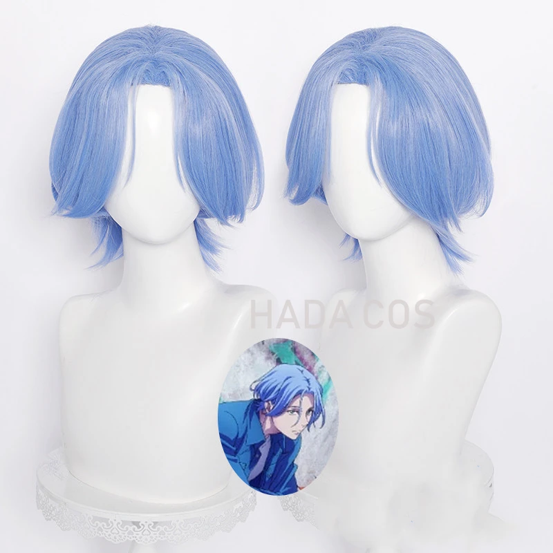 Anime SK8 the Infinity SK Eight Langa Hasegawa Cosplay Wig Gradient Blue Short Straight Middle Part Mullet Hair Heat Resistant