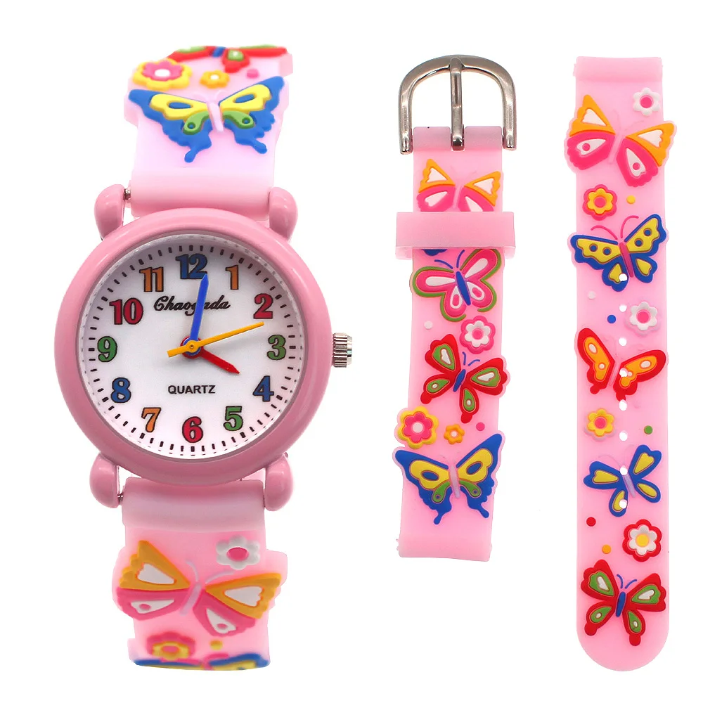 New Butterfly Watch 3D Silicone Strap Children Quartz Watch Kids Girl Boys Students Watches Wristwatch Xmas Gifts Colorful Dial