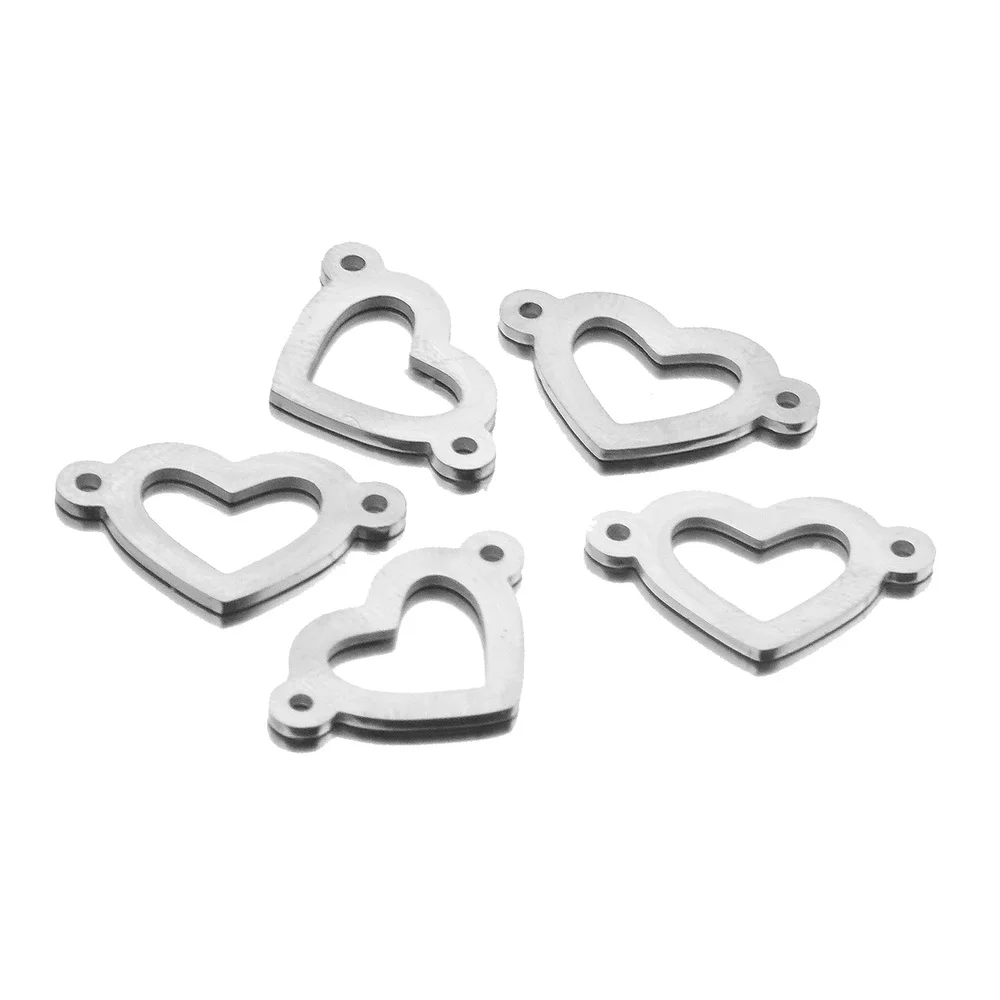 10pcs/lot 13*20mm Stainless Steel Gold Heart Charm Connector for Bracelet Necklace Hollow Pendants Diy Jewelry Making Findings