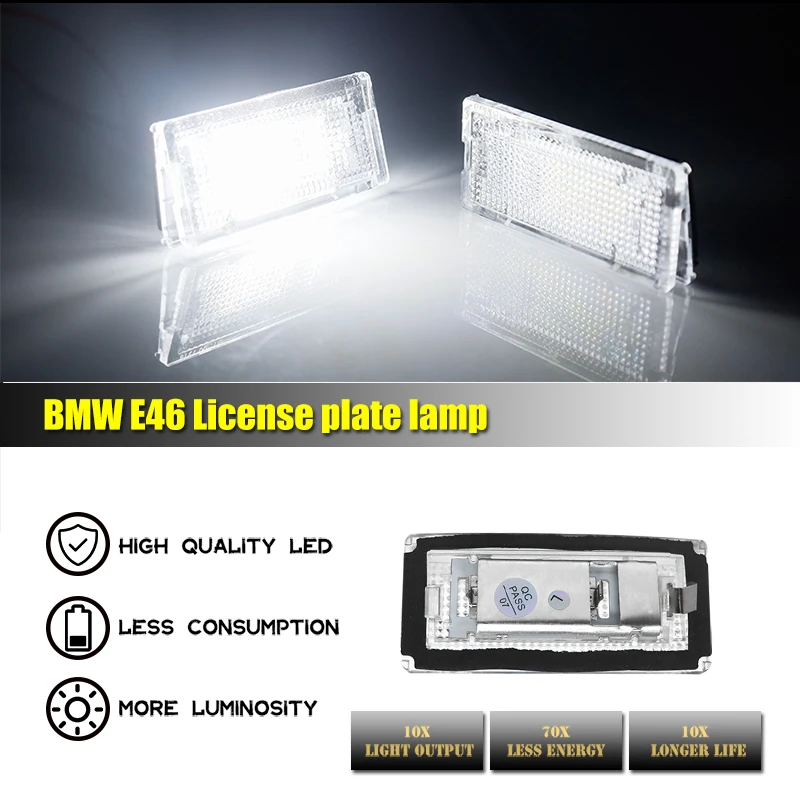 iJDM 12V LED Oświetlenie tablicy rejestracyjnej Białe diody LED CANBUS Samochodowe bezbłędne oświetlenie tablicy rejestracyjnej do BMW E46 4D 5D