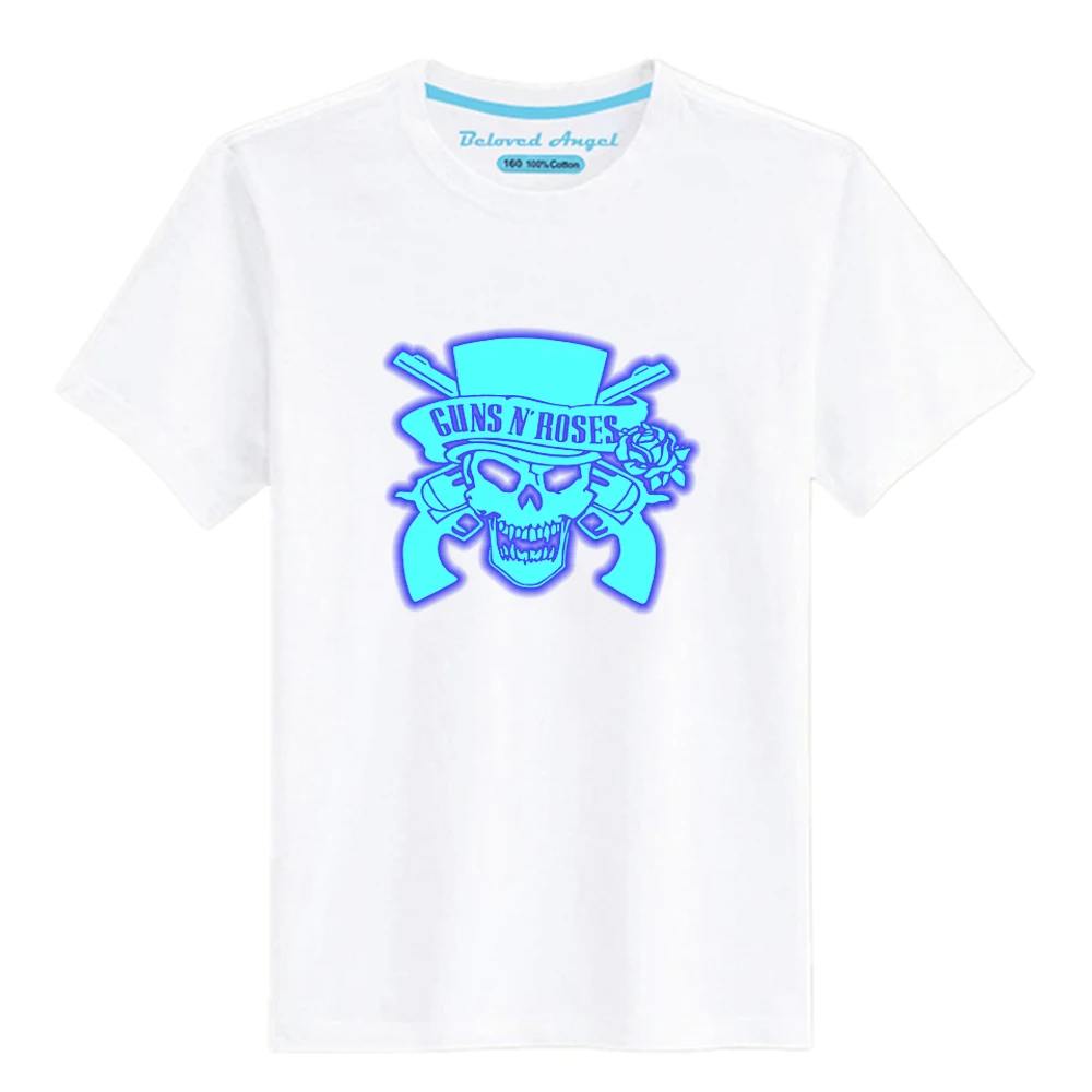 2020 New Summer Boys Girls T-shirts 3-15 Years Kids Short Sleeves Luminous Tshirt Children Tops Club Night Light Punk Tees