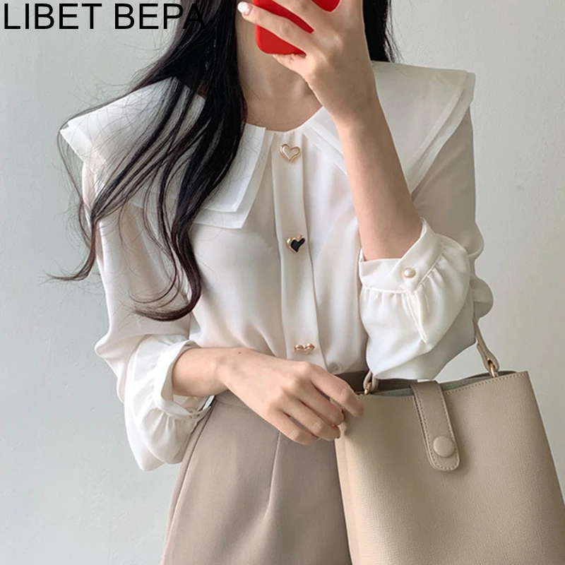 BL3252 New 2023 Spring Summer Women\'s Blouses Fashionable Elegant Office Buttons Oversized Korean Style Wild Pink Shirts Tops