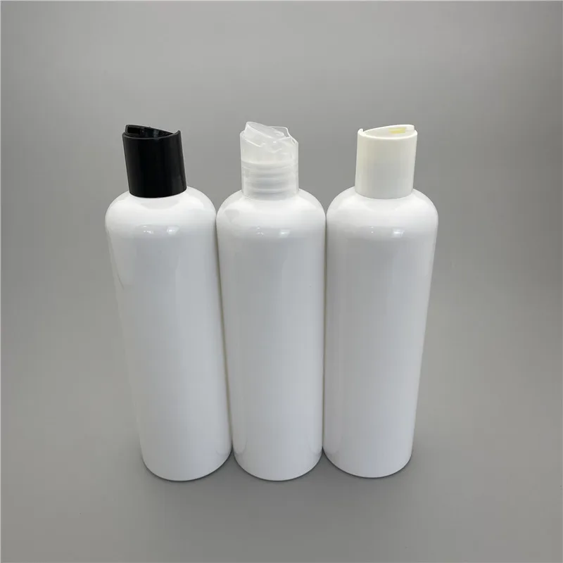 20pcs 350ml empty white shampoo round shoulder bottles with plastic disc top cover shower gel cosmetic travel packaging bottles