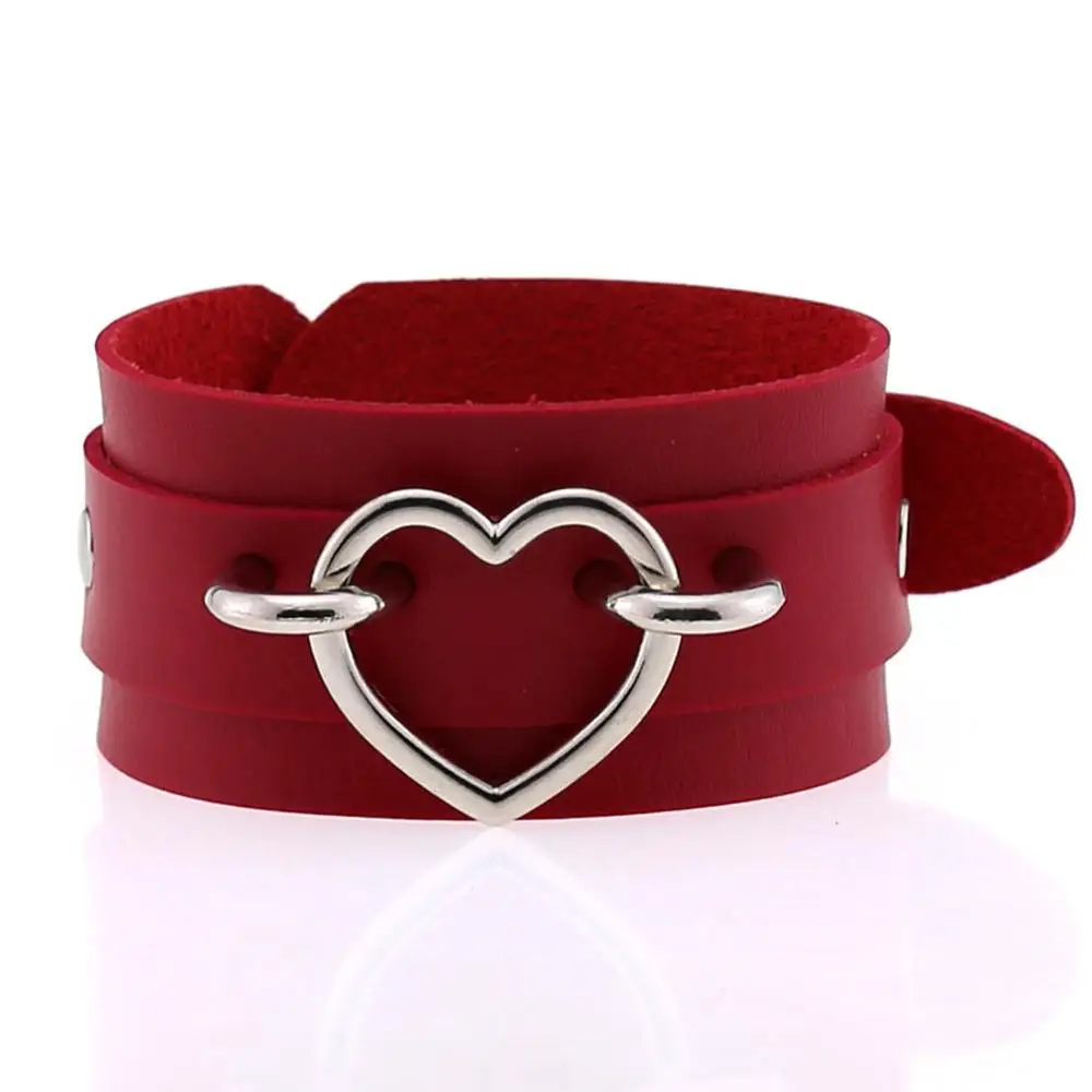 2023 Silver Color Heart Wide Cuff Leather Bracelets Punk Gothic Rock Unisex Bangles Bracelet Wristband for Women Men's Jewelry - Image 3
