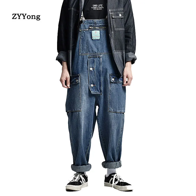 2021 Mens Jeans Wash Overalls Jumpsuit Streetwear Pocket Suspender Distressed Jeans Slim Fit Long Loose Pants Trousers