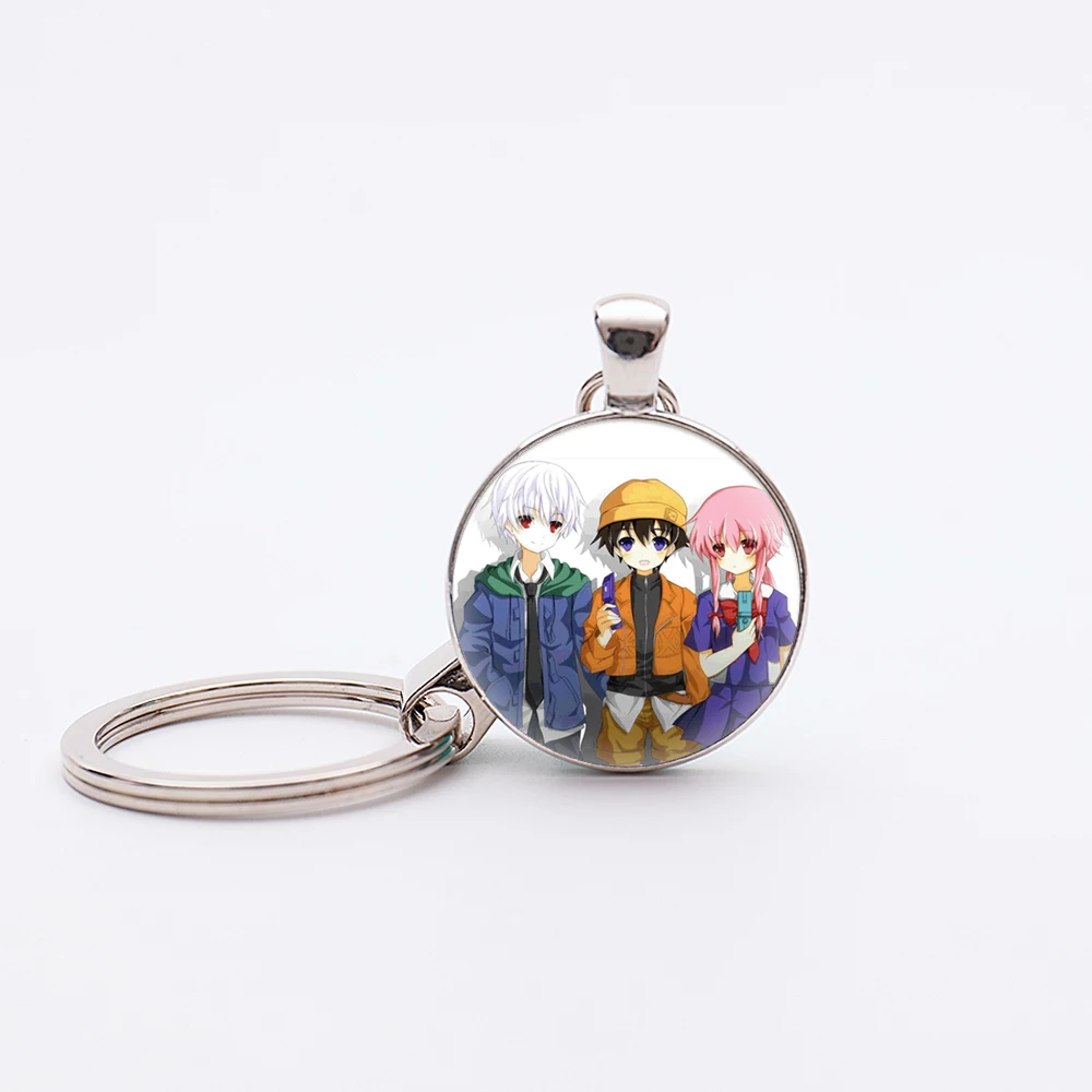 Hot Anime Future Diary Keychains Mirai Nikki Silver Plated Pendant Keyrings Gasai Yuno Figures Yukiteru Amano Key Holder Jewelry