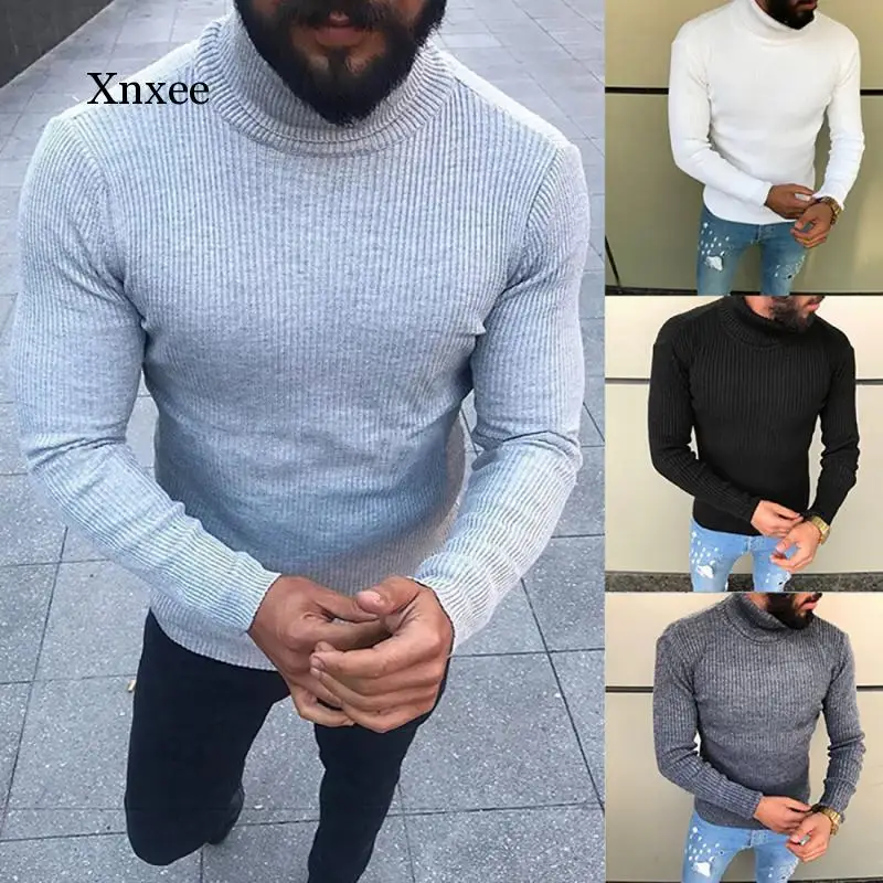 

Men's Spring Autumn Turtleneck Sweater Solid Slim Fit Knitwear Casual Male Sweater Men Stretch Jumper Knitted Pullover Clothing