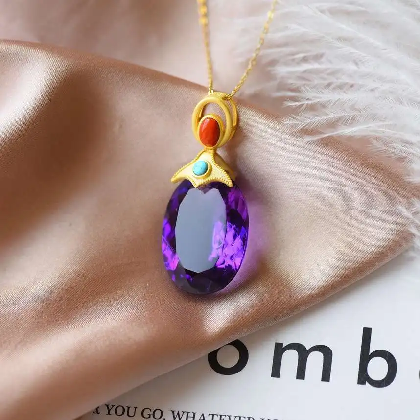KJJEAXCMY fine jewelry 925 Sterling Silver inlaid Amethyst Girl ancient French silver retro Chinese style GEM PENDANT support