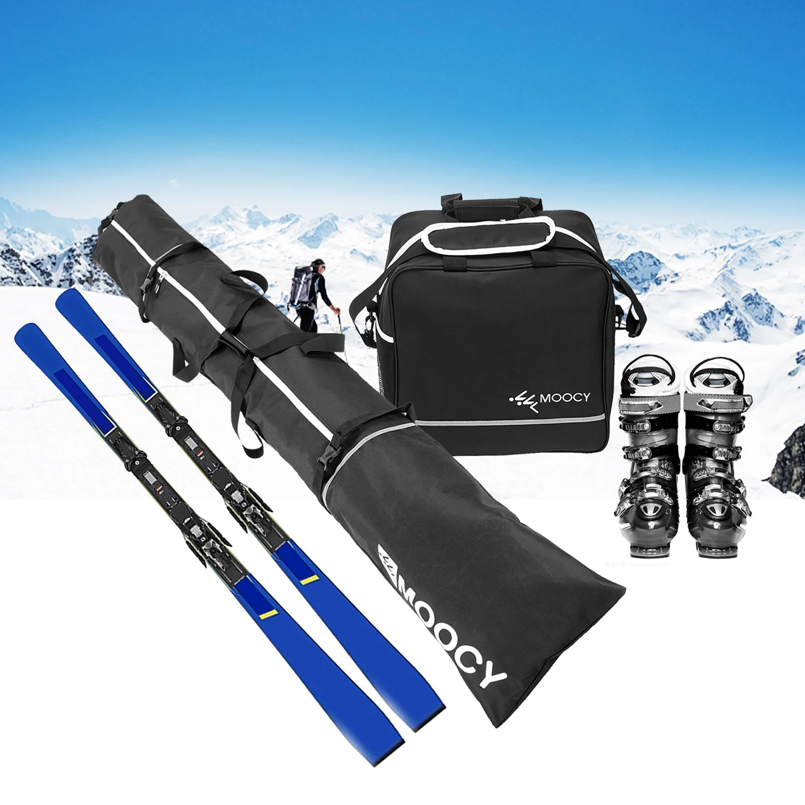 Ski Bag Snowboard Boot Bag Combo Padded Waterproof Single Ski Travel Bag Transport Skis Snowboard Backpack Ski Boot Bag