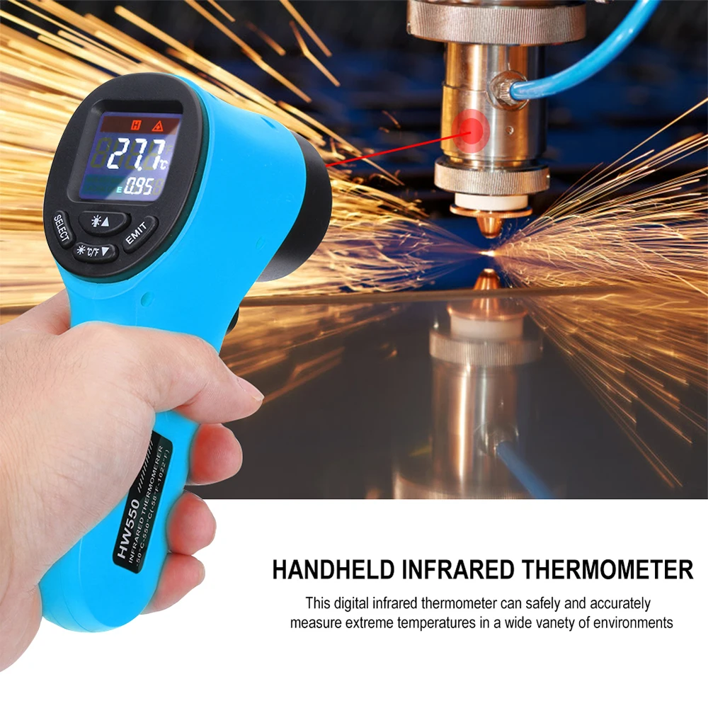 Termometer inframerah IR, pengukur suhu Laser Digital tanpa kontak, layar LCD-50 ~ 550 °C