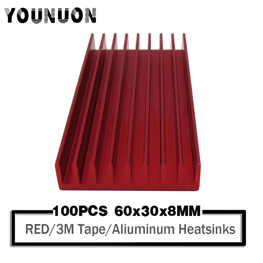 

100 Pieces 60mm*30m*8mm Aluminum Heat Radiator Heatsink Cooling Fin 60x30x8mm RED Tone