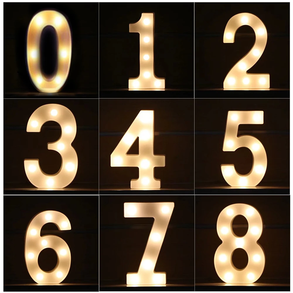 0-9 Number LED Night Light Lamp Valentine's Day Gift Birthday Anniversary Wedding Decoration Table DIY Event Party Supplies Deco