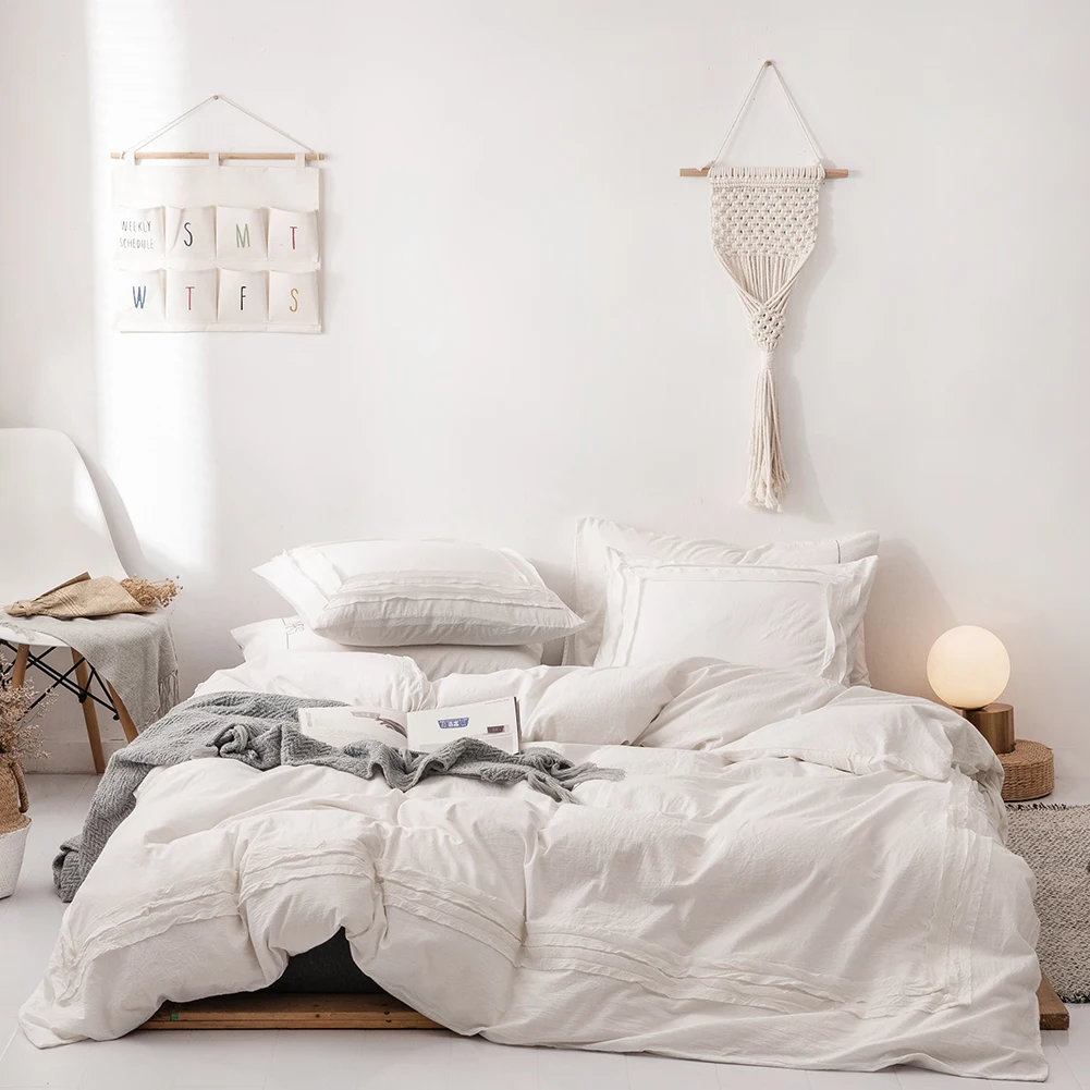 

Niobomo New Home Textile White Solid 100% Cotton High quality Duvet Cover Set with Pillowcases 3pcs/2pcs Bed Set Home