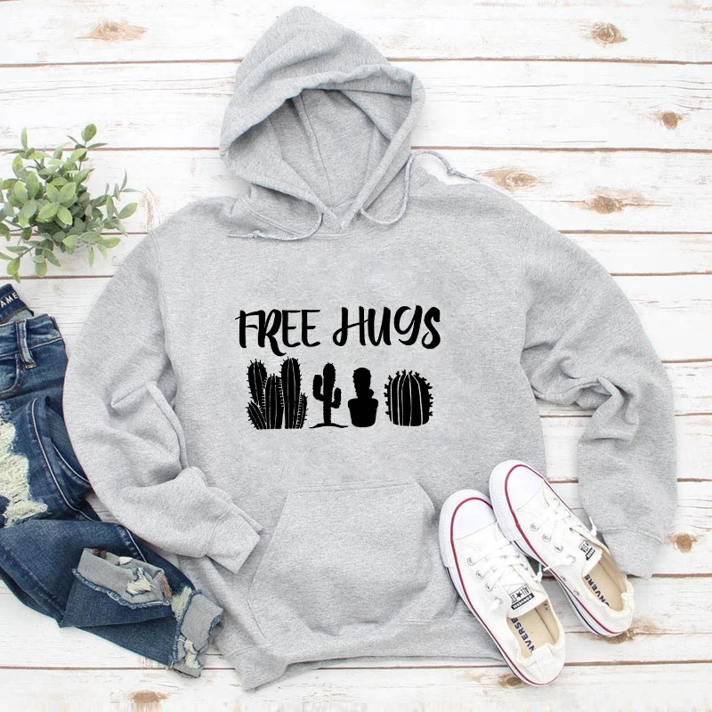 

Cute Free Hugs Cactus Hoody Sarcastic Jumper Hugger Pullovers Funny Women Long Sleeve Tumblr Introvert Hooded Sweatshirt