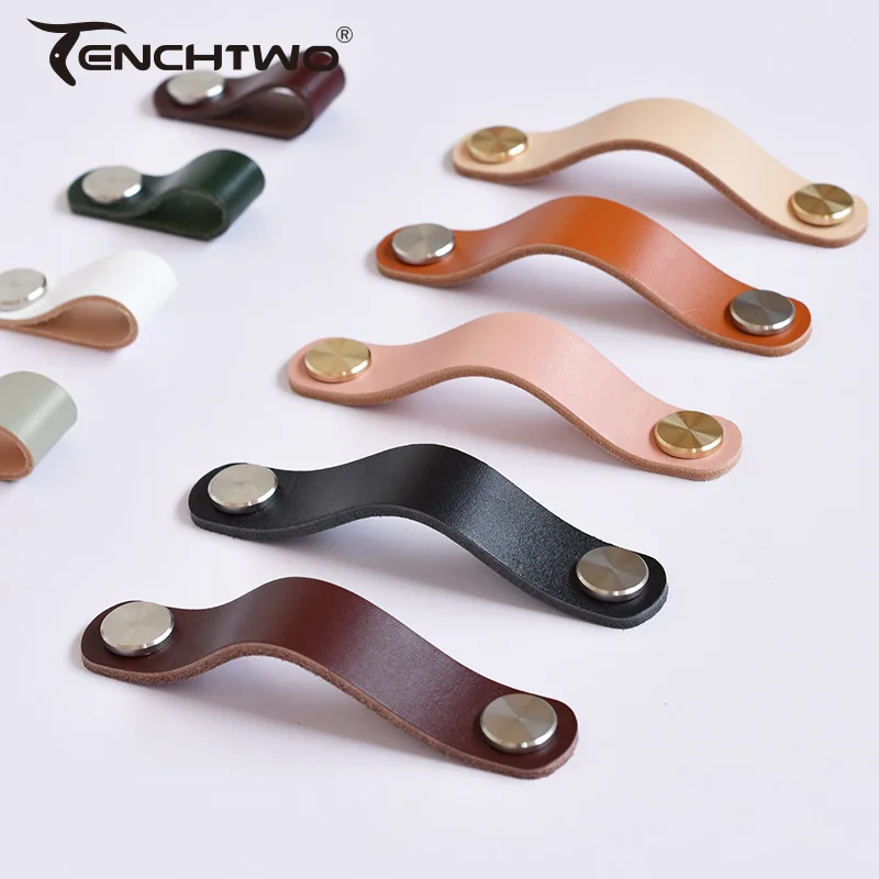 Nordic style Kitchen Furniture Handles Cabinet Pulls Closet Cupboard Wardrobe Door Knobs Thickening Leather Drawer Handle Silver