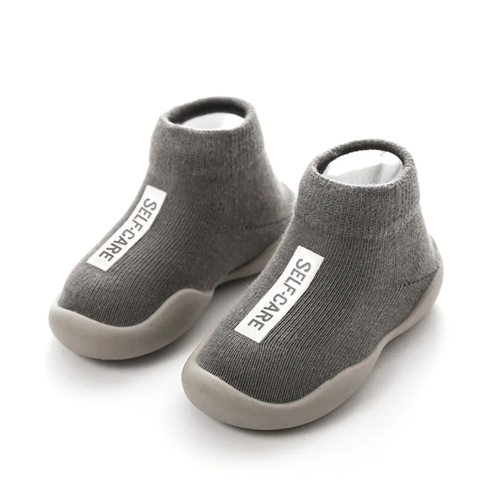 Autumn Children Shoes Toddler Baby Boys Girls Solid Letter Printing Anti-slip Knitted Warm Casual Socks Running Shoes Кроссовки