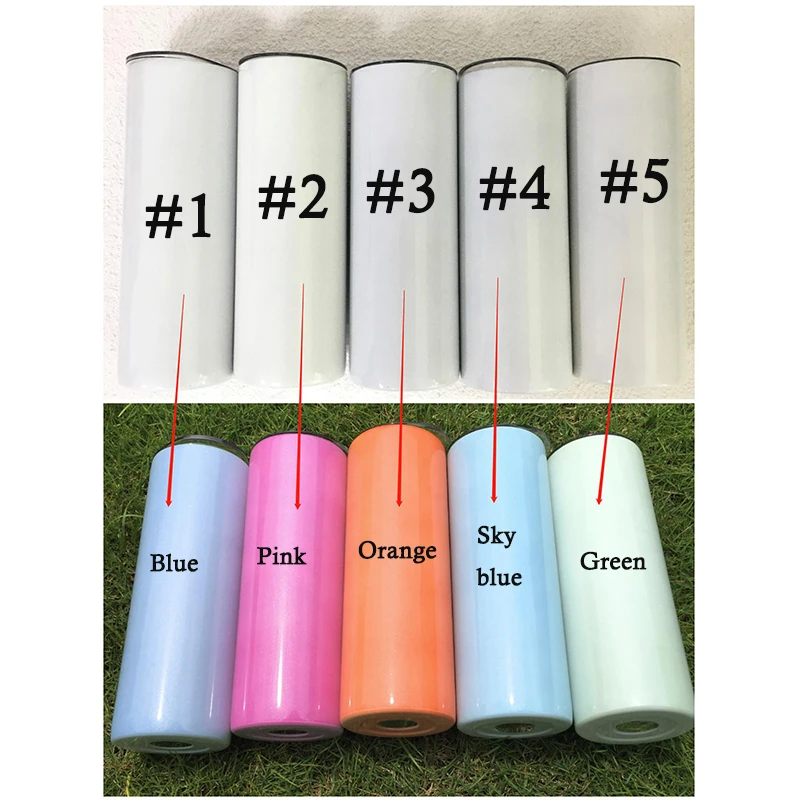 8Pcs/Lot 20oz UV Changing Slim Water Bottle Straight Skinny Tumbler Stainless Steel Sublimation Color Change Under The Sun Glass