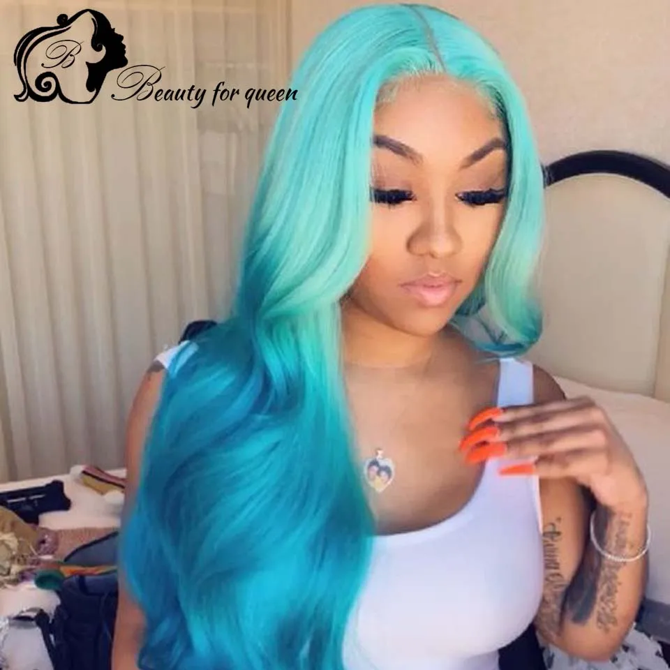 Wig Rambut Manusia Renda Depan Biru Ombre Wig Frontal Renda Transparan HD Remy Brasil untuk Wanita Kulit Hitam Wig Depan Renda Gelombang Tubuh