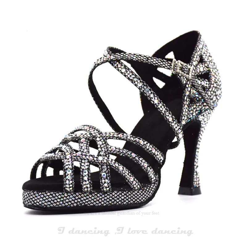 Zapatos de baile de salón para mujer, calzado latino con plataforma, grandes y pequeños diamantes de imitación, de lujo y cómodos