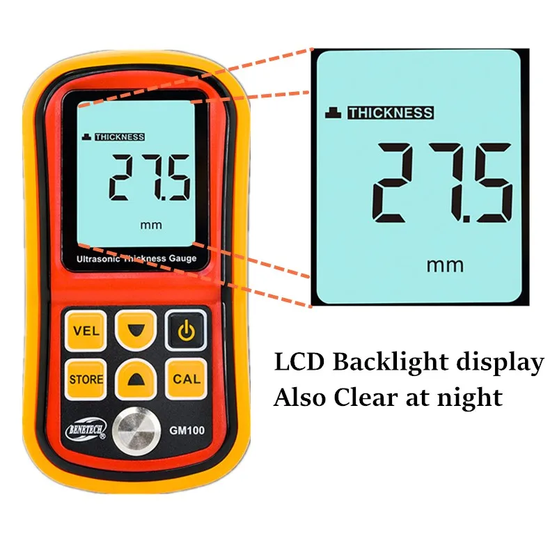 GM100 Digital Ultrasonic Thickness Gauge 1.2~225mm Voice Sound Velocity Meter 1000-9999 m/s Metal Glass Measuring Instruments