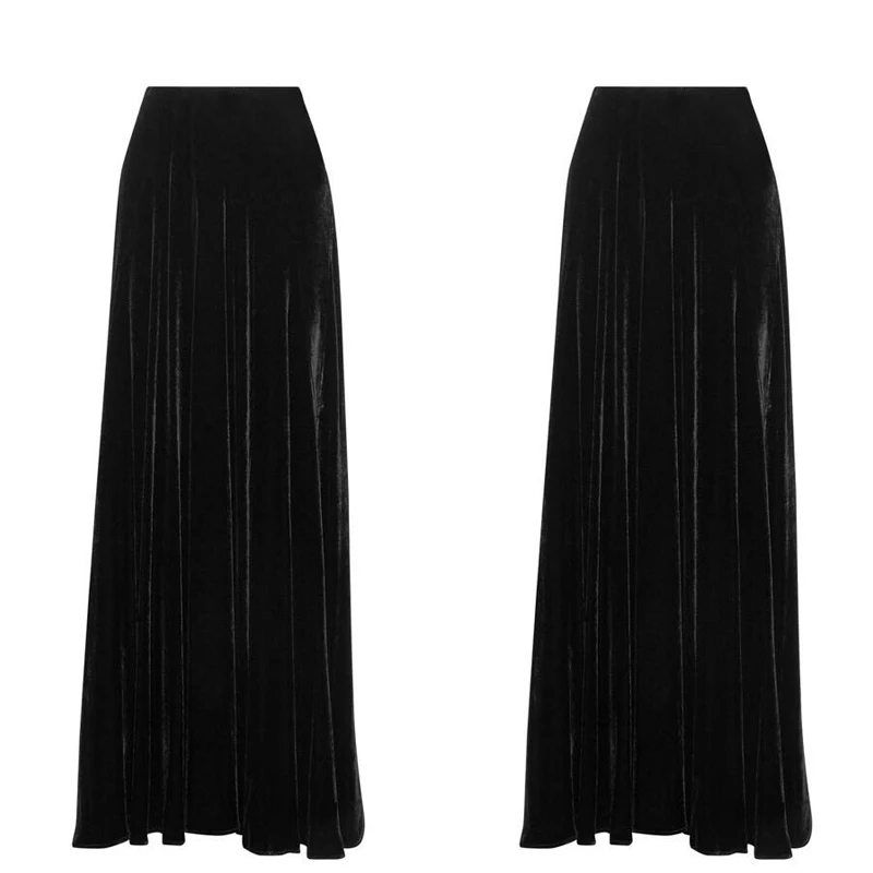 Women's Velvet A-line Maxi Skirt, Elastic Waist, Velvet, Black, Long, Maxi, Autumn, Winter, Fashion, 2024, S-5XL