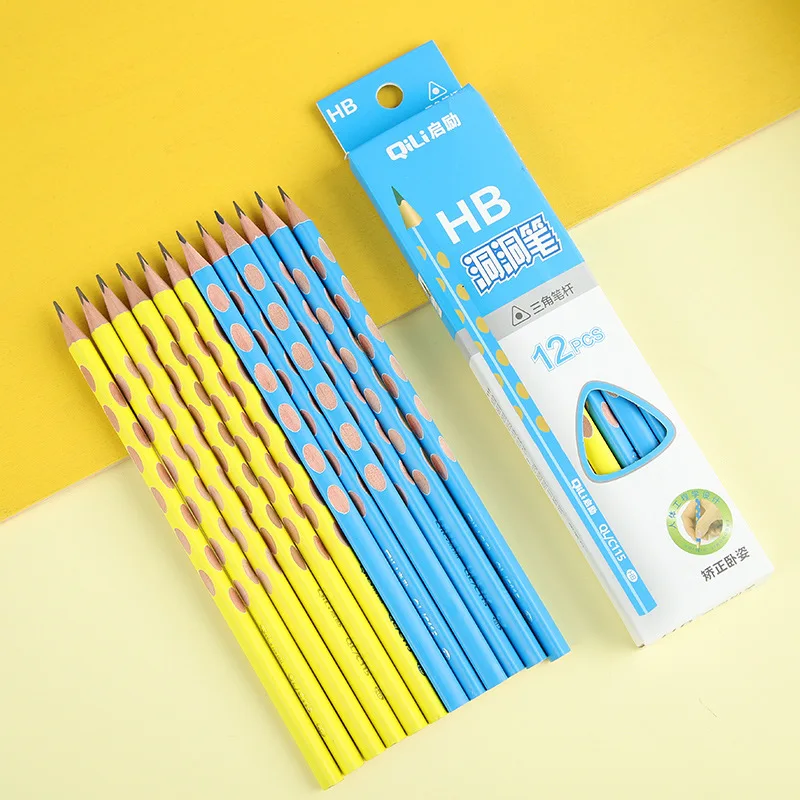 12pcs Groove triangle wooden HB pencil correction writing posture pencil school office stationery quality standard pencil