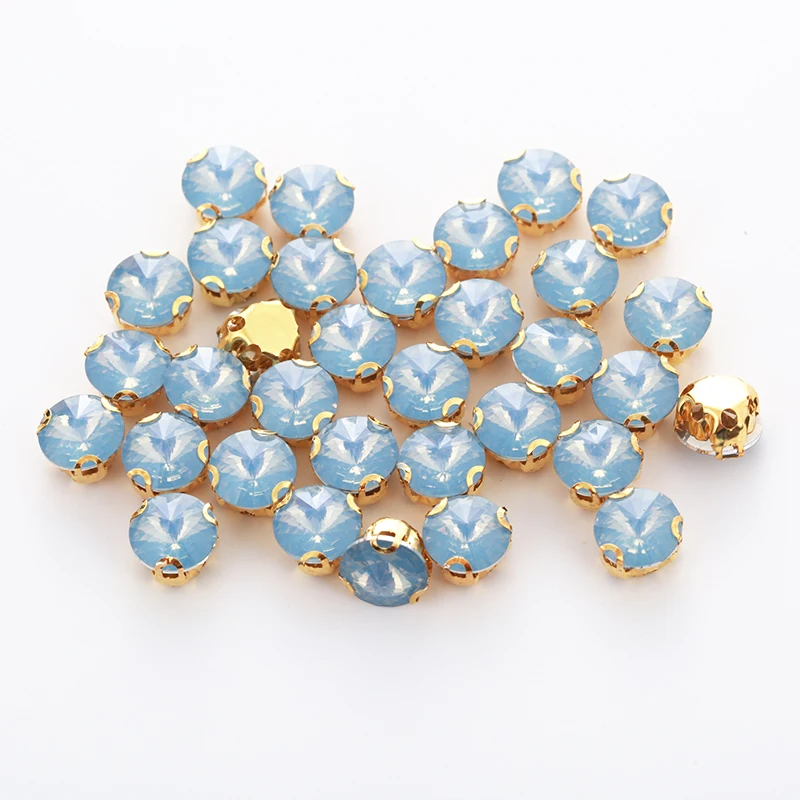 RESEN 50PCS Mix Shapes Mix Sizes Blue Opal Resin Sew On Stones With Gold Bottom Claw Rhinestones For DIY Clothing Accessories