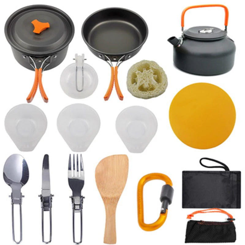 13Pcs Aluminum Outdoor Camping Cookware Kit Nonstick Pot Pan Kettle Camping Gear Set Combination Ultralight Hiking Set 3-4People