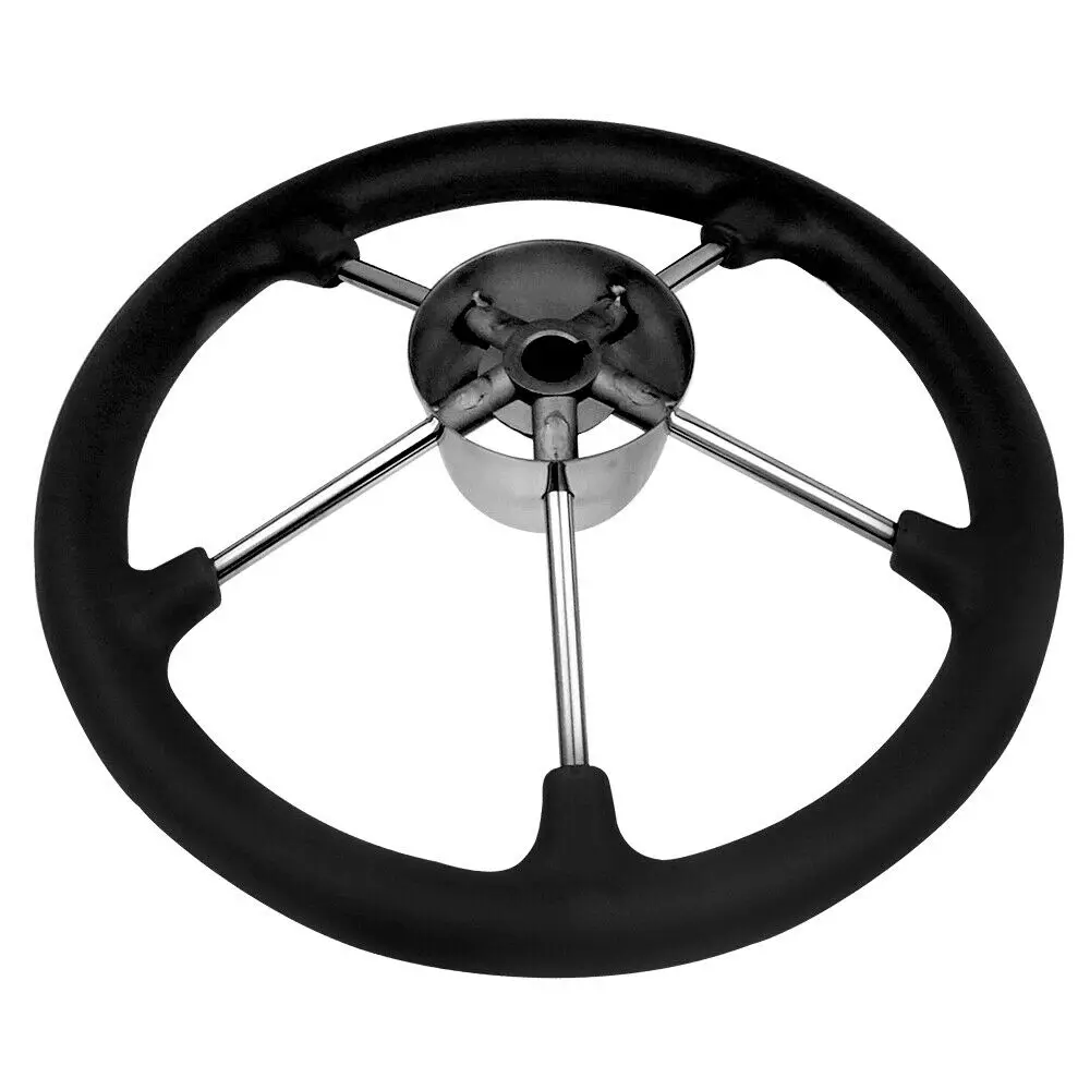 Marine Stainless Steel 13-1/2 inch Black 5 Spoke Foam Grip Steering Wheel For Boat