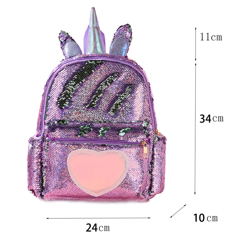 Unicorno Unicorno Sirena di grande capacità Zaino con paillettes Studente Zaino casual simpatico cartone animato Zaino femminile