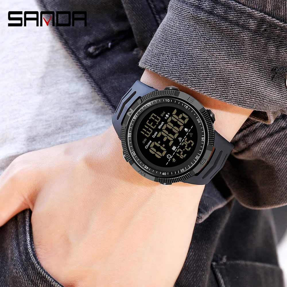 SANDA Fashion Outdoor Sport Watch Men Multifunction Watches Alarm Clock Chrono 5Bar Waterproof Digital Watch reloj hombre