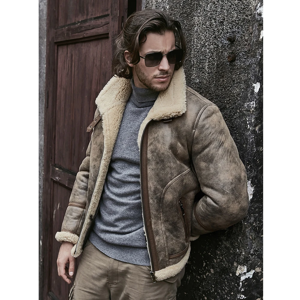 Shearling Áo Khoác Nam B3 Áo Khoác Bomber Áo Da Cừu Áo Khoác Da 2019 Mới Nam Mùa Đông Ngắn Vải Áo Khoác Nỉ