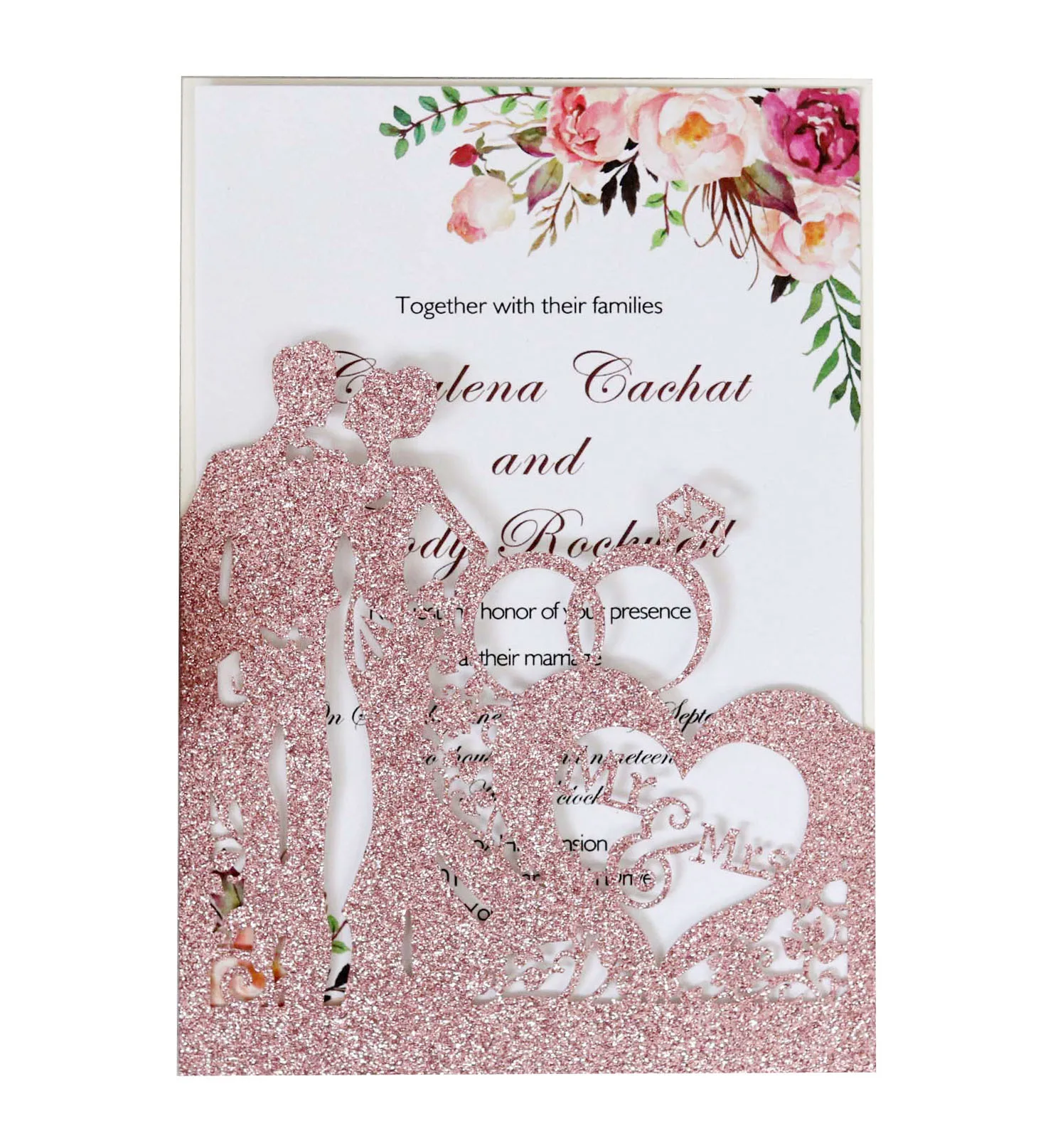 100pcs/Lot Laser Cut Gold Silver Pink Blue Glitter Wedding Invitations Covers Valentine's Mr&Mrs Lovers Diamond Design Cards