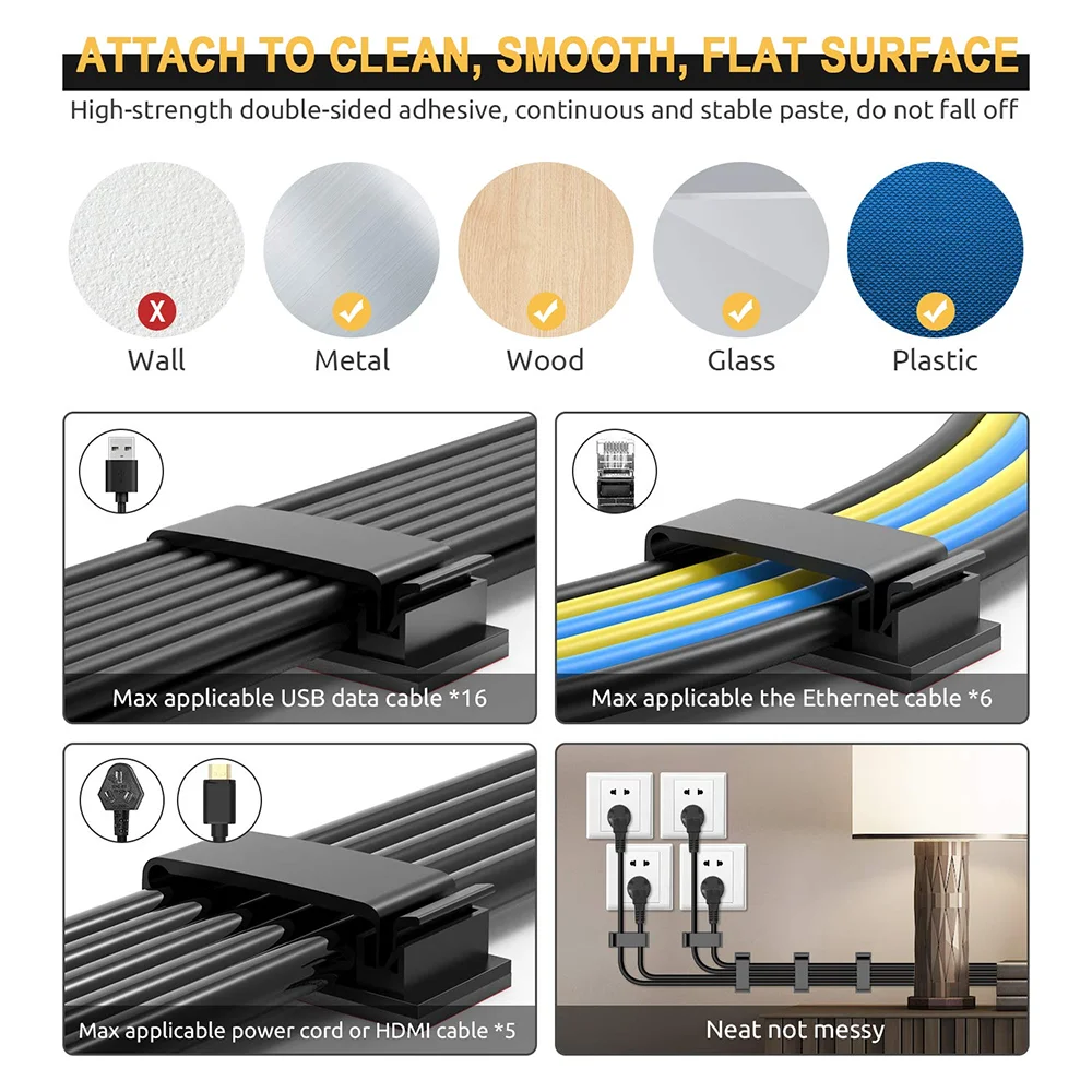Abrazadera de cables autoadhesiva para coche, organizador de Clips, gestión multiusos, Cable de datos GPS, corbata decorativa, 100 Uds.