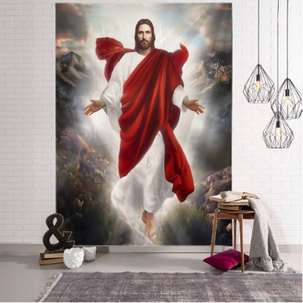 

Jesus retro art illustration tapestry home wall decoration hippie bohemian decoration yoga mat sheets aesthetic room decoration