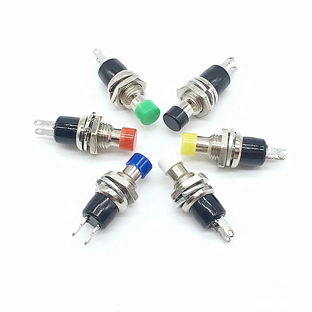 50Pcs 7mm 2 Pins SPST NO(Normally Open) Momentary Mini PushButton Switch RED GREEN WHITE BLACK YELLOW BLUE Press ON Release OFF