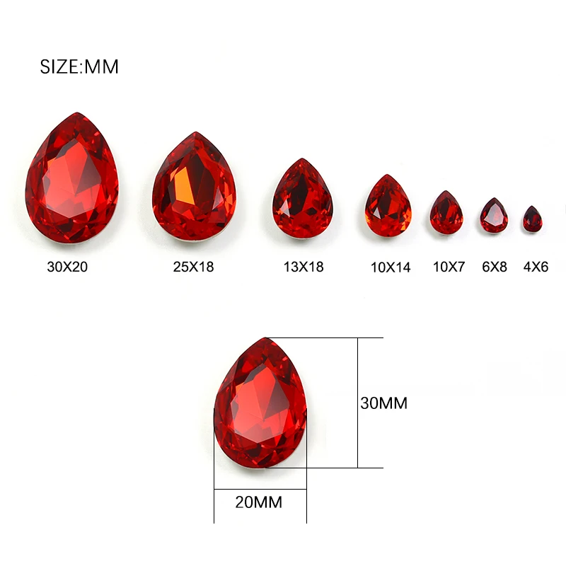 Glittery Colorful Drop K9 Glass Rhinestones Strass Crystal Pointback Art Rhinestones For Clothes Garment Needlework Nails 3003