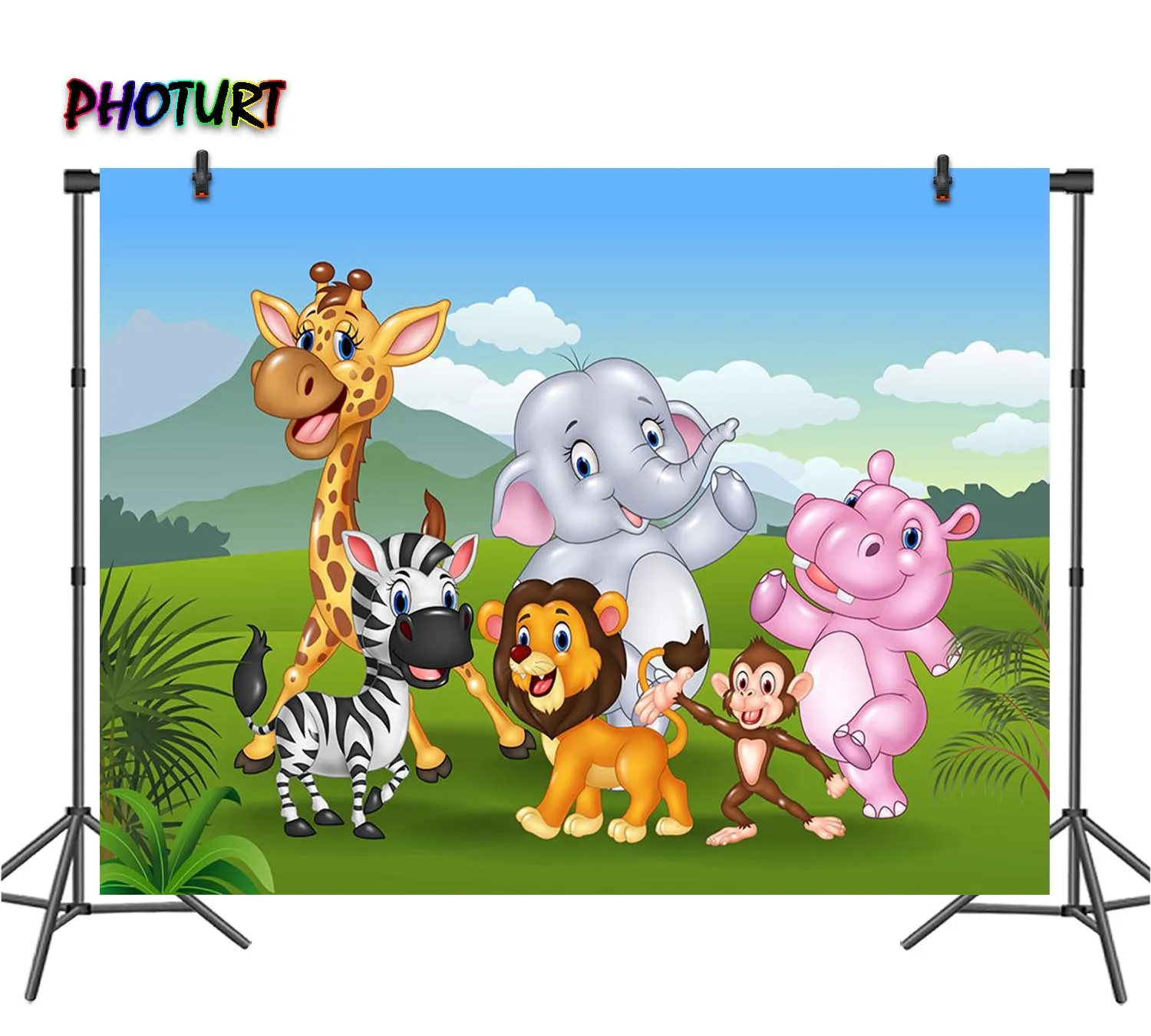 PHOTURT Jungle Wild Animals Background Kids Birthday Baby Shower Backdrop Lion Elephant Vinyl Zebra Photography Decorate Props