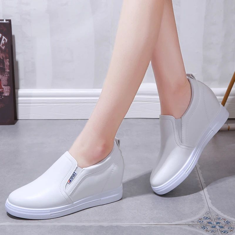 

Nice Increased Wedges High Heels Flat Platform Shoes Casual Shoes for Women Creepers Pu Leather Slip on Sneakers Women Flats