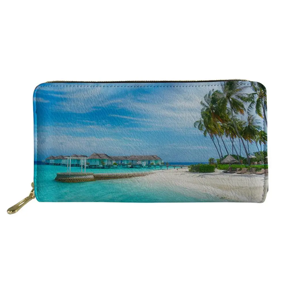 Beach Landscape Pattern Long Wallets  Zipper Phone Bag for Girls Clutch Purse Carteira Handbags Notecase 2021