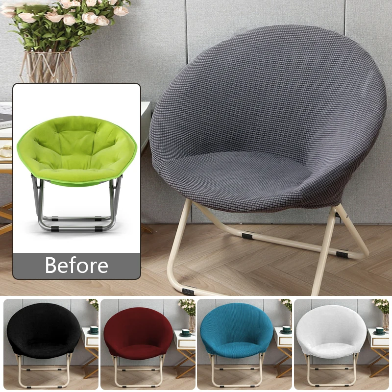 

1PC Round Moon Saucer Chair Cover Polyester Elastic Solid Color Lazy Folding Chair Cover Outdoor Camping Chair Protector