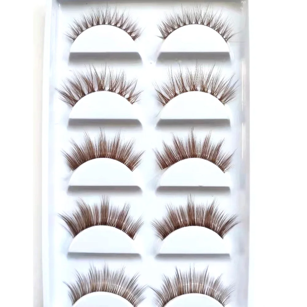 NEW 5 Pairs Brown 3D Mink Lashes Natural short Full Strip Lashes Transparent terrier Short Mink Lashes Style False Eyelashes