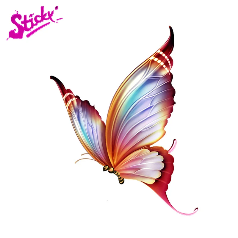 STICKY 3D Dreamy Romantic Beautiful Butterfly Anime Car Sticker Decal Decor Waterproof Motorcycle Off-road Laptop Trunk Guitar