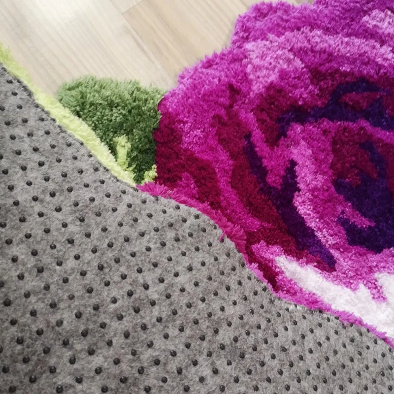 Top Quality 3D Flocking Rose Mat Handmade Rose Carpet Purple Plush Art Rug For Home Decoration Wedding Floor Carpets