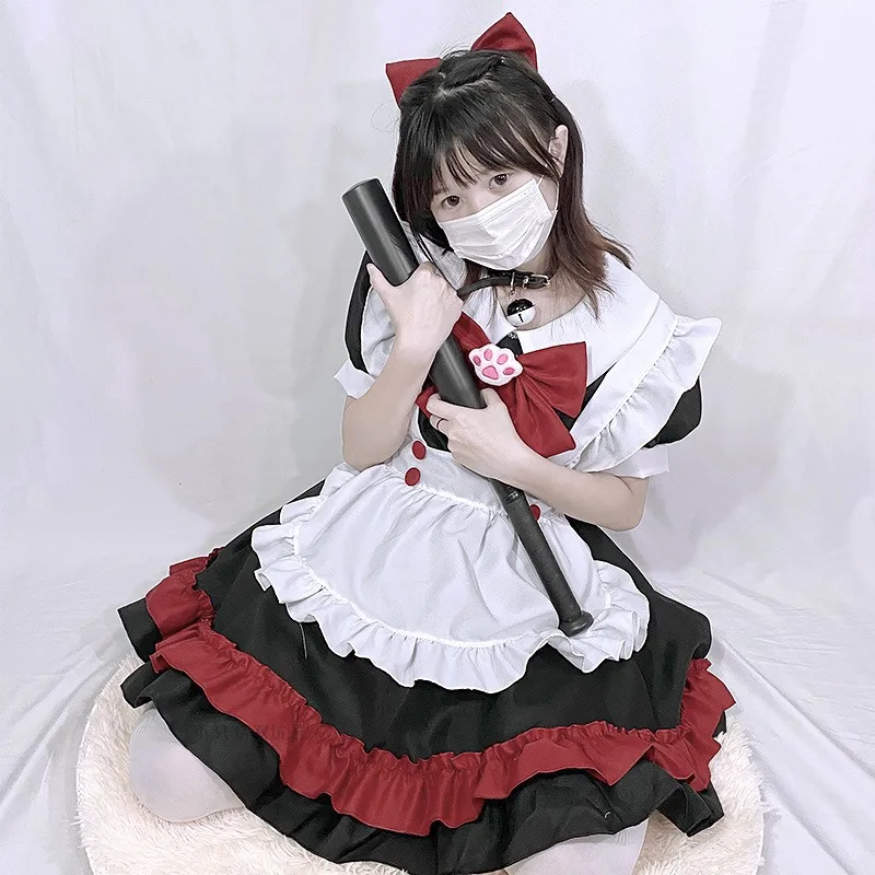 Halloween vampiro pequeno diabo empregada lolita uniforme gótico preto e vermelho anime empregada cosplay traje doce japonês francês outfit