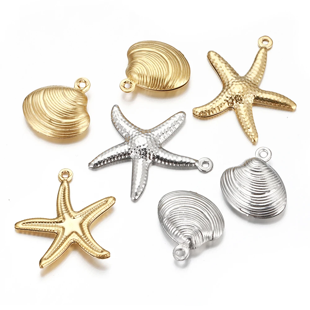 10 Stück Edelstahl Seestern Charms Muschel Anhänger Halskette Armband Zubehör