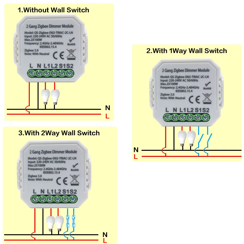 Zigbee Dimmer 220V Switch,Tuya Smart Light Switch Module,Brightness Controller,Wireless Voice Remote Control with Alexa,Google