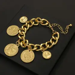 ALLYES Gold Color Chain Coins Bracelet Personality Vintage Portrait Charms Bracelets For Women Fashion Accessories