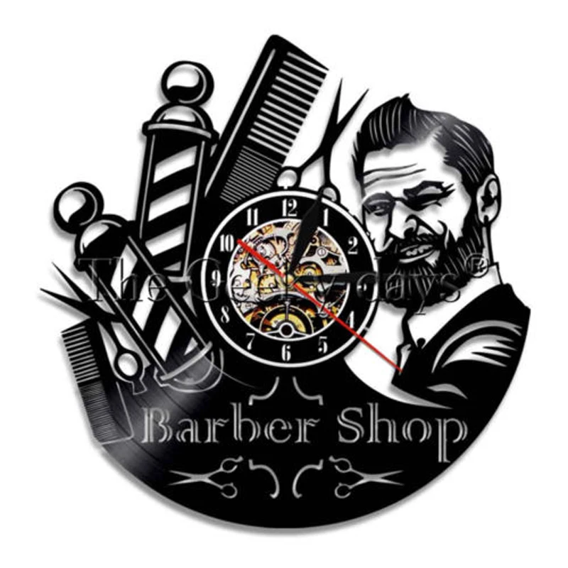 Barber Shop Wall Clock Modern Barbershop Decoration Vinyl Record Wall Clock Hanging Hairdresser Wall Watch for Barber Salon